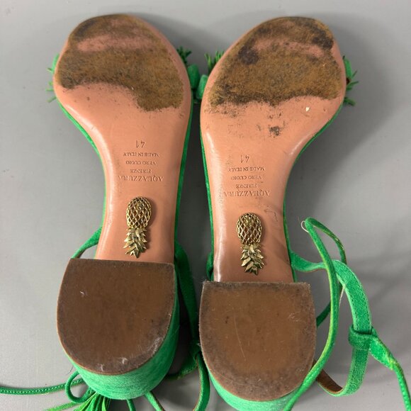 Aquazzura Green Suede Tassel Accents Sandals, Size 41 - Picture 8 of 12